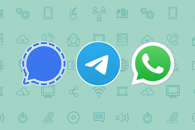 সিগন্যাল, টেলিগ্রাম ও হোয়াটসঅ্যাপের লোগো